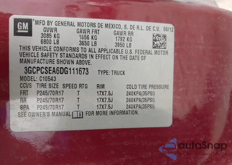 2013 Chevrolet Silverado 1500 Lt from USA, damaged, VIN 3GCPCSEA6DG111673